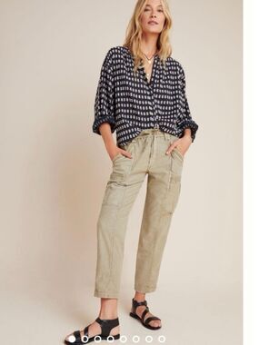 Anthropologie Angela Cropped Cargo Pants Green 31